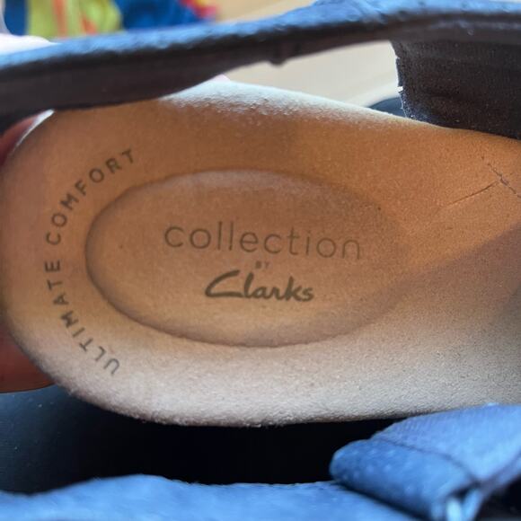 Clarks Wedge Platform Sandal Annadel Parker Size 9 Navy Suede Cork Slingback - Picture 9 of 9